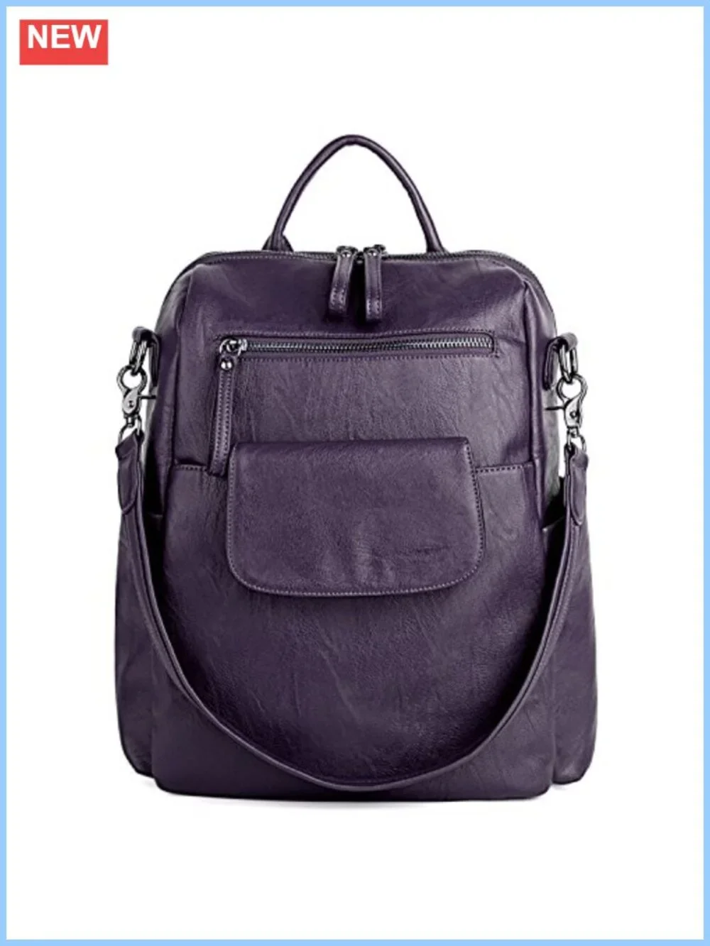 Women's 3-Way Convertible PU Leather Backpack Purse Laptop Shoulder Bag Rucksack